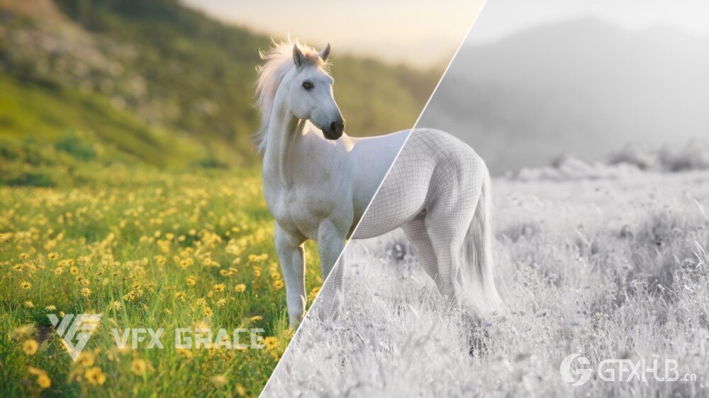 3d 白马动画模型 3d white horse animation model - VFX Grace