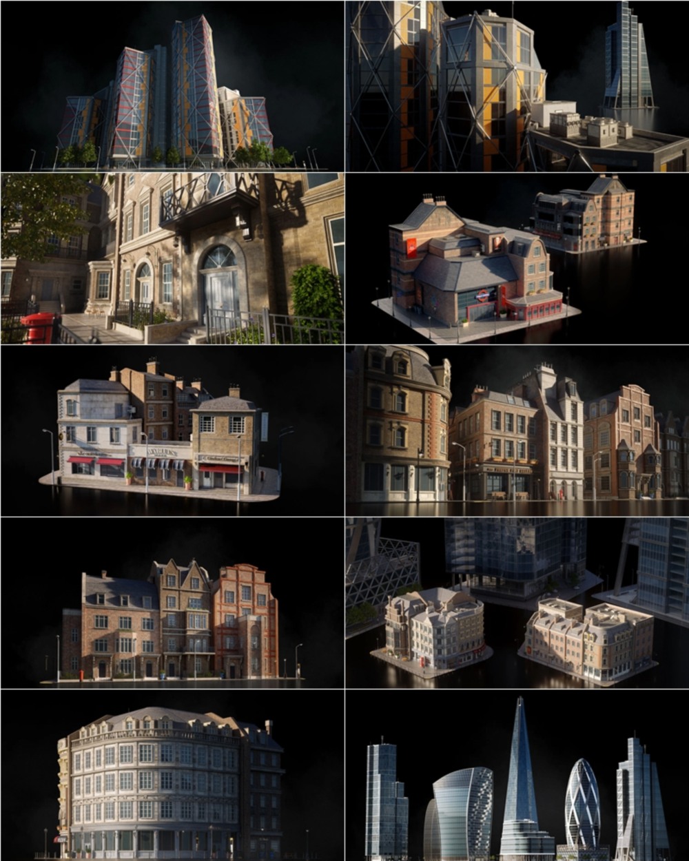 英国伦敦现代城市建筑欧式住宅3D模型资产 KitBash3D - London