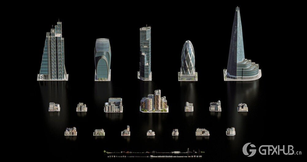 英国伦敦现代城市建筑欧式住宅3D模型资产 KitBash3D - London（完整版）