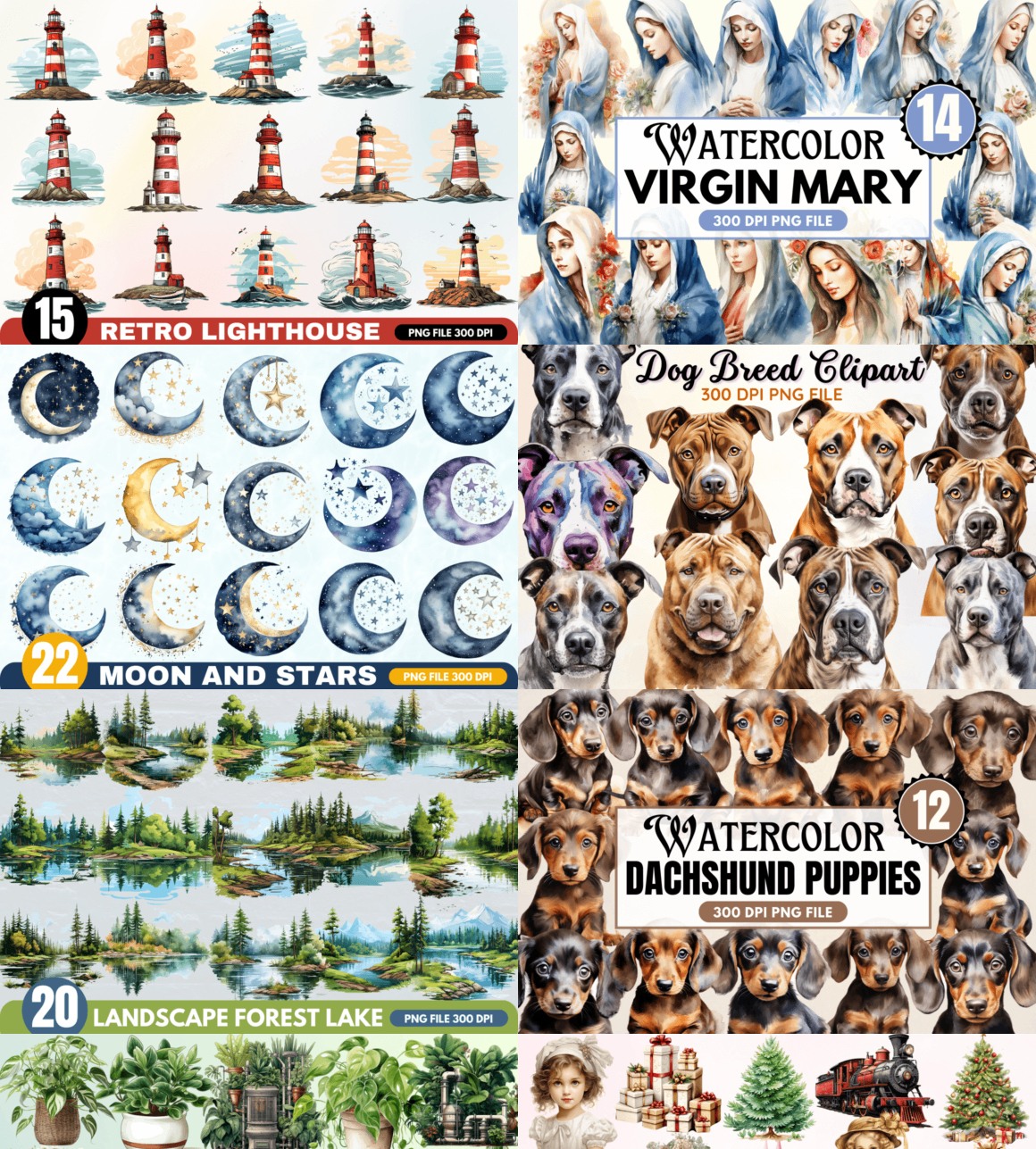 21组400+PNG水彩插图合集 The Mega Watercolor PNG Bundle