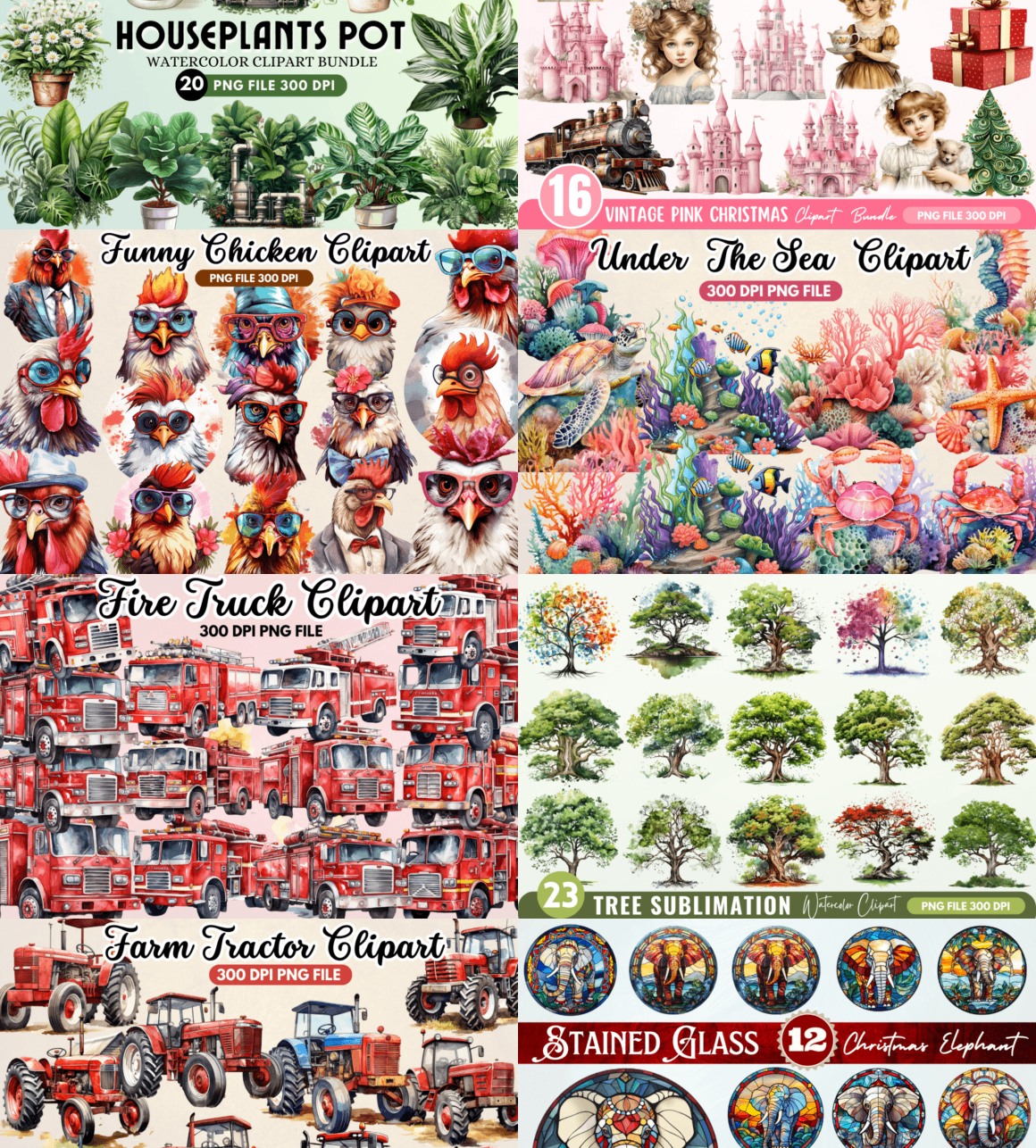 21组400+PNG水彩插图合集 The Mega Watercolor PNG Bundle