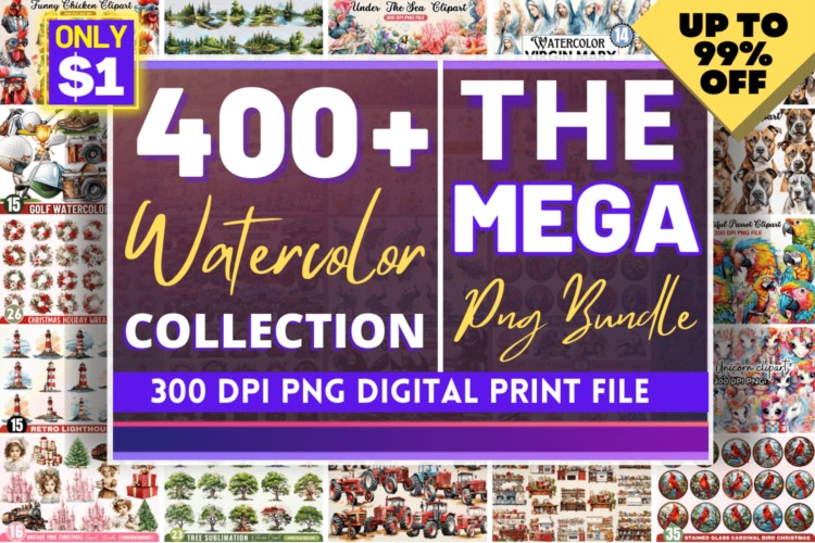 21组PNG水彩插图合集 The Mega Watercolor PNG Bundle