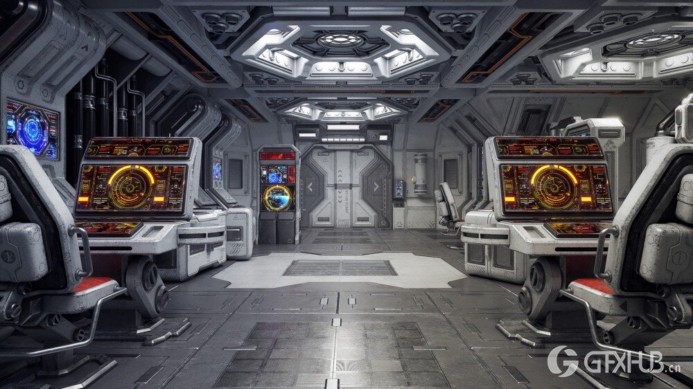 科幻空间站内部场景3D模型+PBR 材质 CGAxis – Space Station Interior Kitbash Bundle