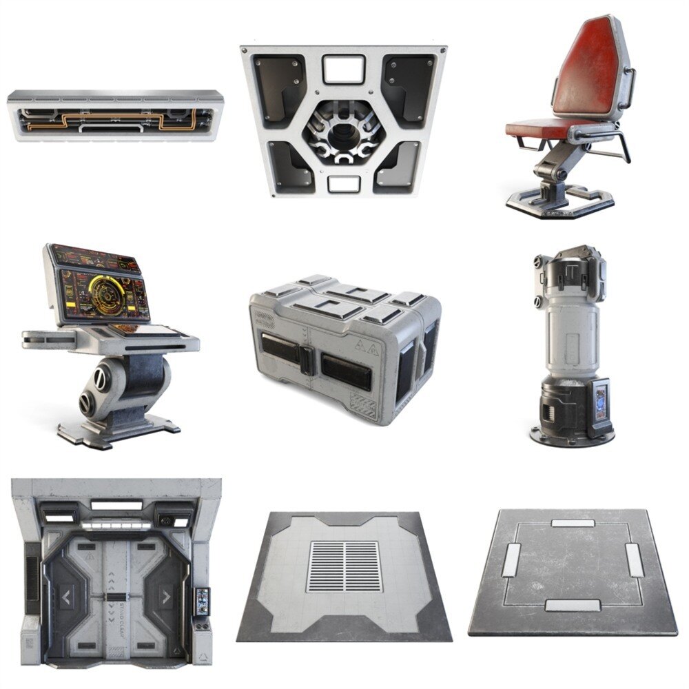 科幻空间站内部场景3D模型+PBR 材质 CGAxis – Space Station Interior Kitbash Bundle