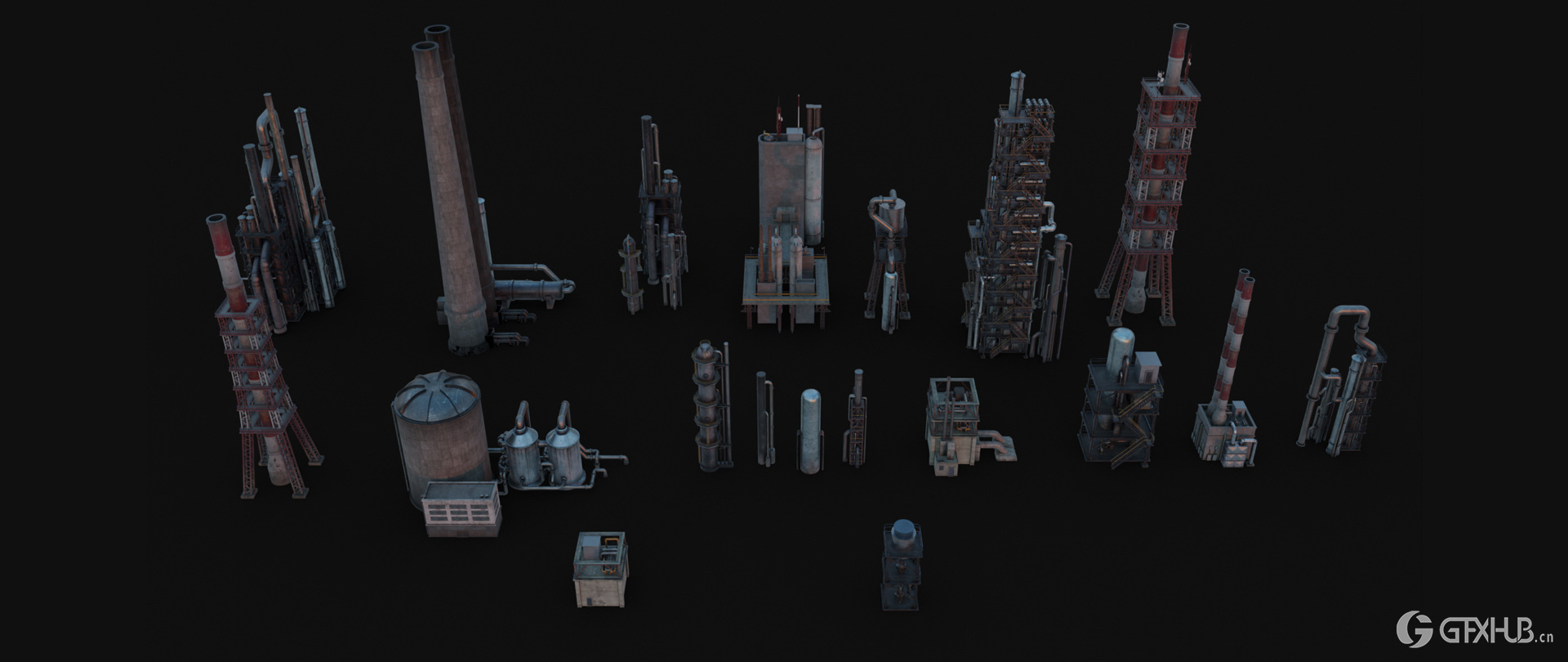 工业废墟工厂腐朽组件工业套件资产 Blend 模型