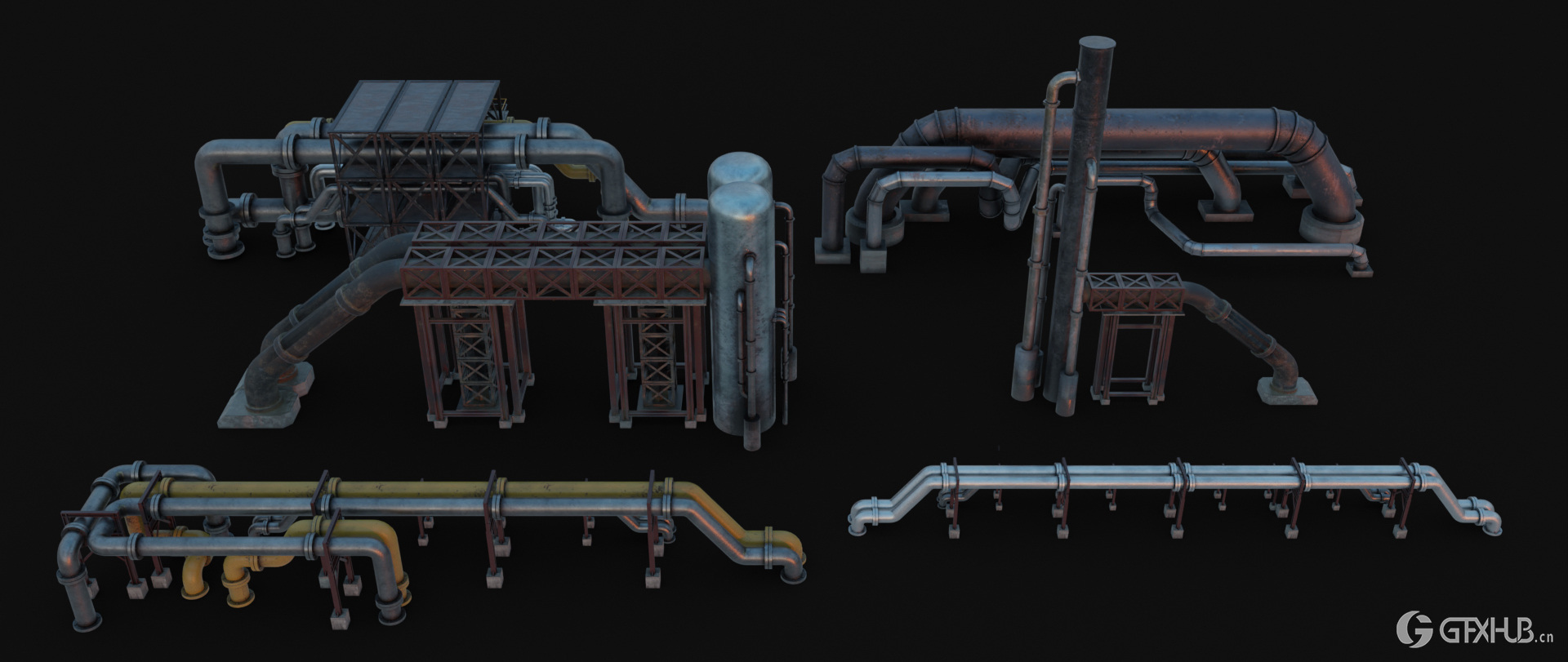 工业废墟工厂腐朽组件工业套件资产 Blend 模型