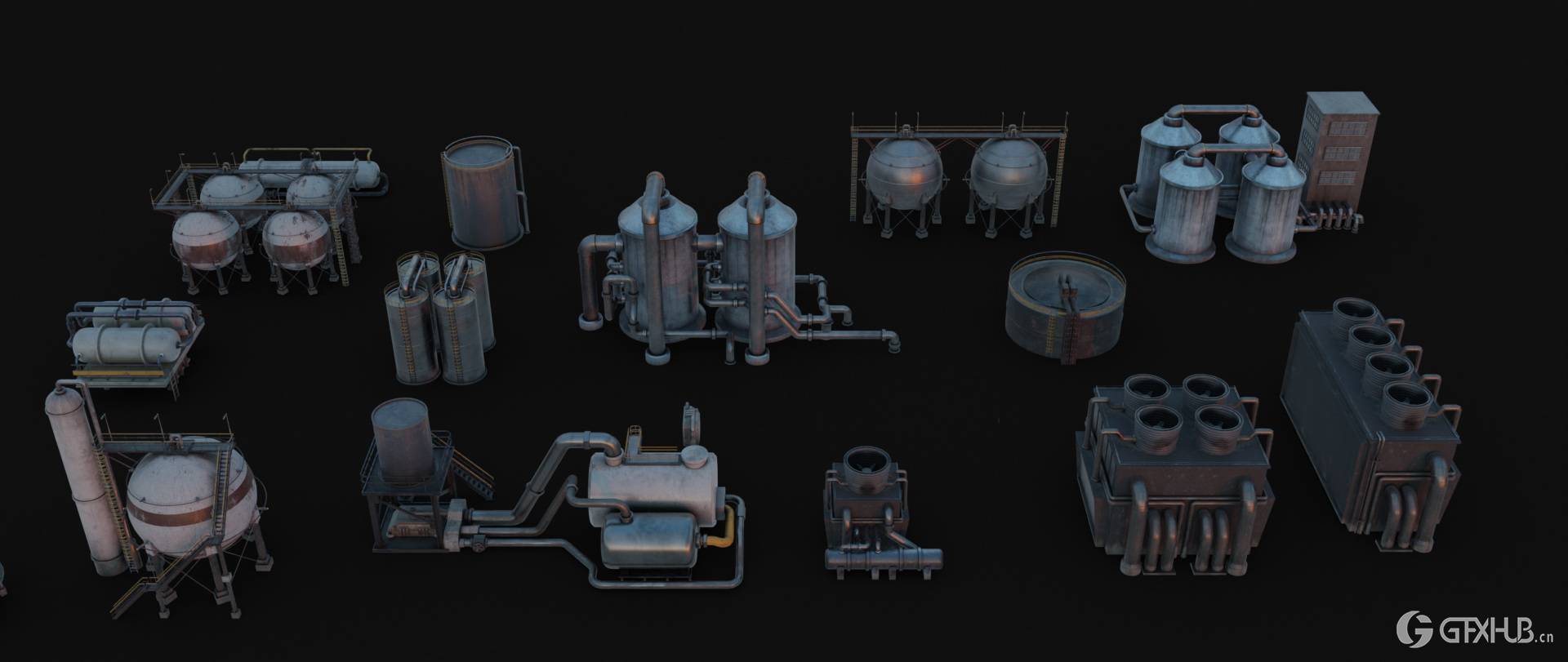 工业废墟工厂腐朽组件工业套件资产 Blend 模型