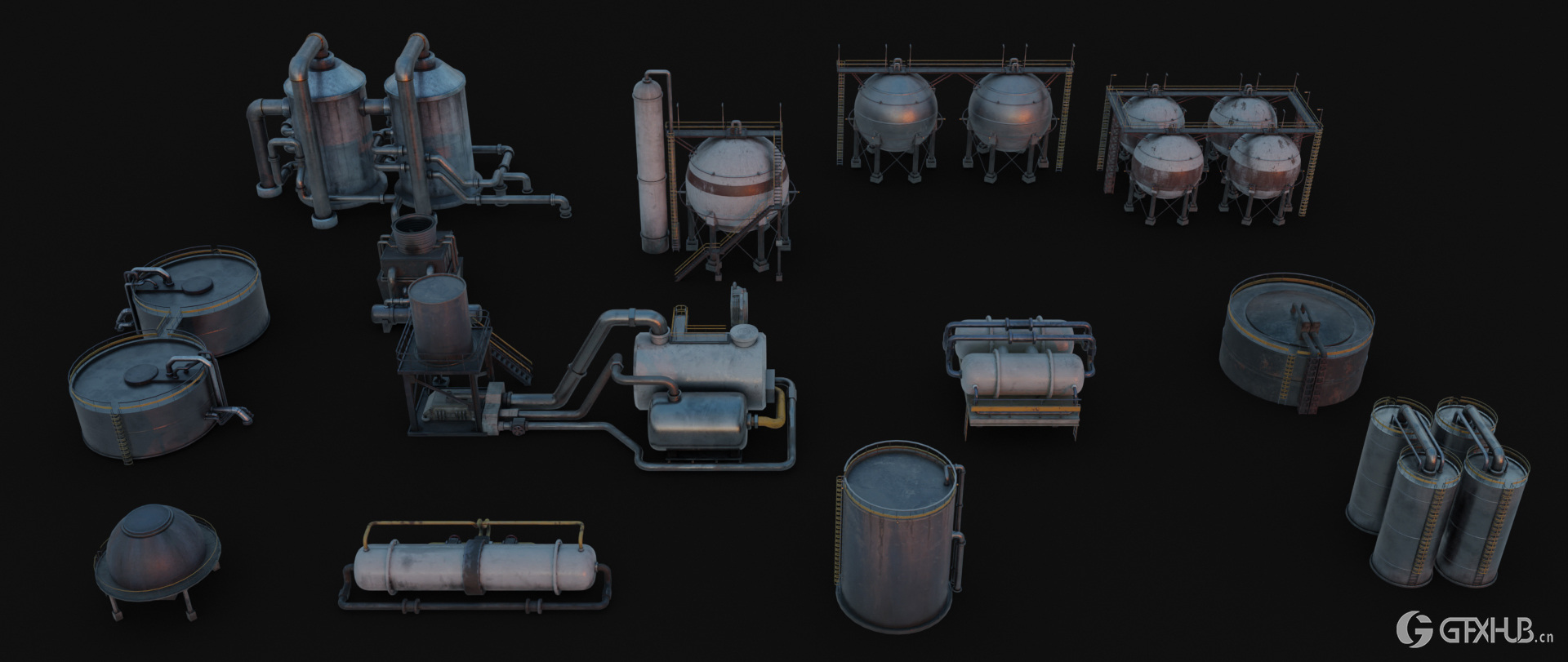 工业废墟工厂腐朽组件工业套件资产 Blend 模型