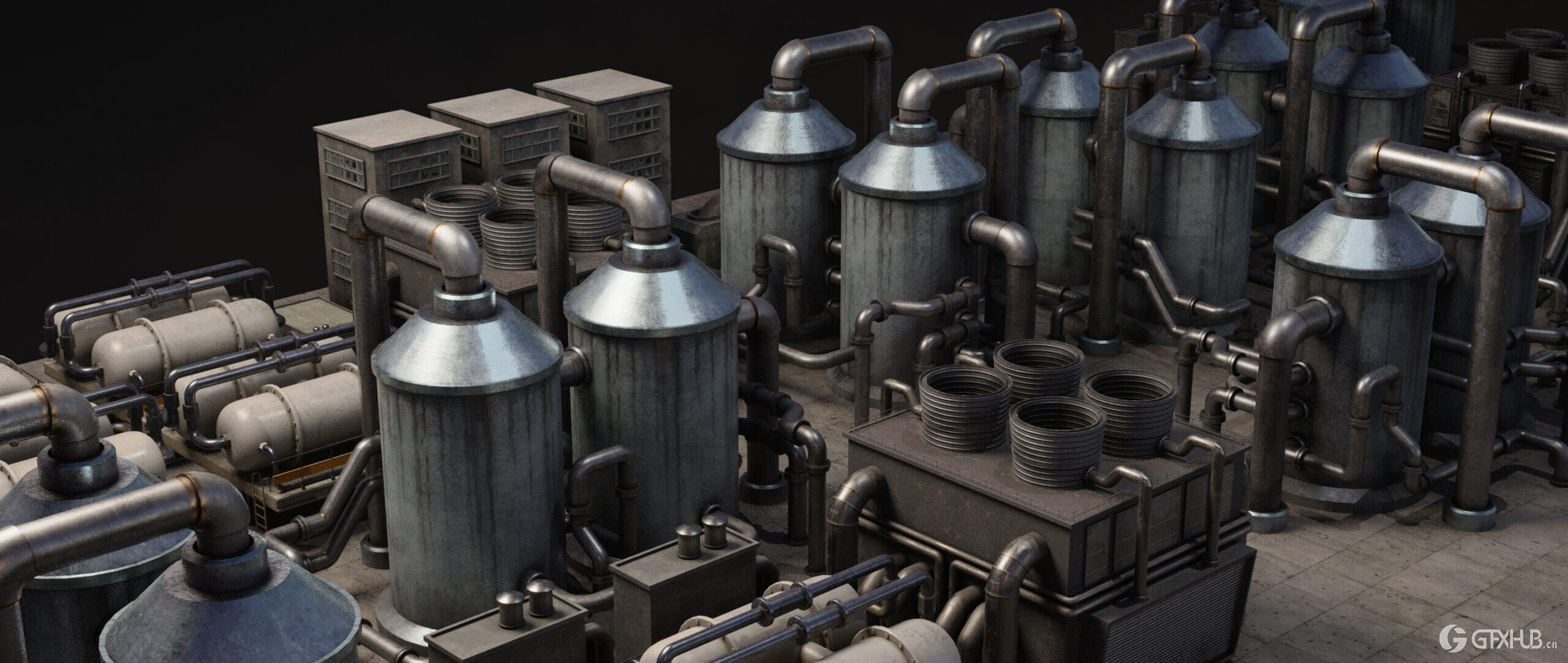 工业废墟工厂腐朽组件工业套件资产 Blend 模型