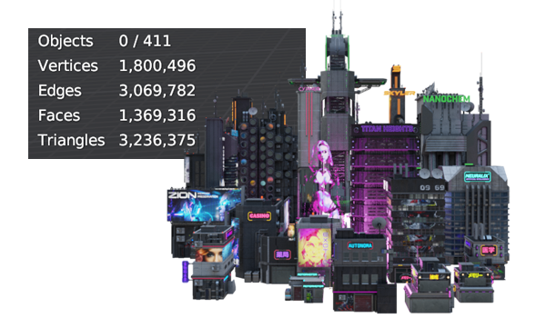 赛博朋克霓虹摩天大楼 Blend 模型资产 Metropunk Neon Skyscrapers