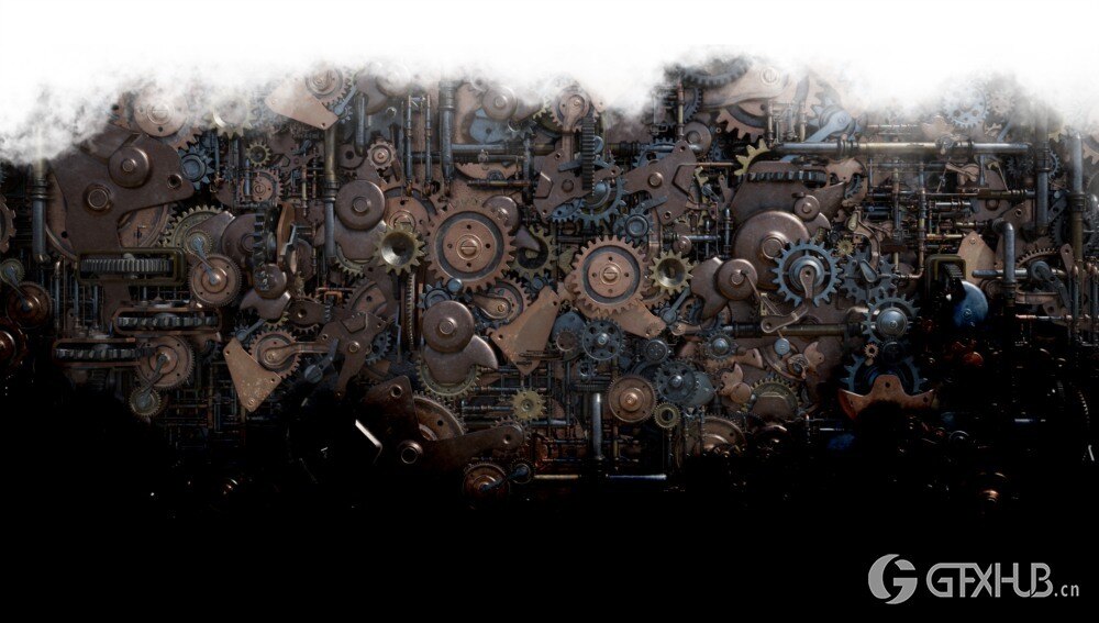 Blender 蒸汽朋克齿轮建筑3D模型资产预设 Gears District Steampunk Construct