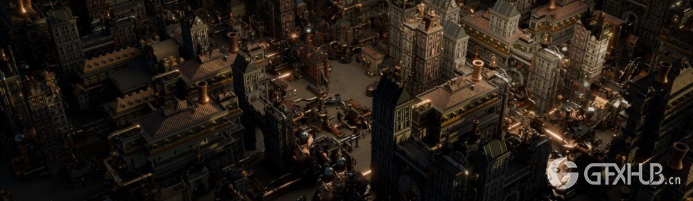 Blender 蒸汽朋克齿轮建筑3D模型资产预设 Gears District Steampunk Construct