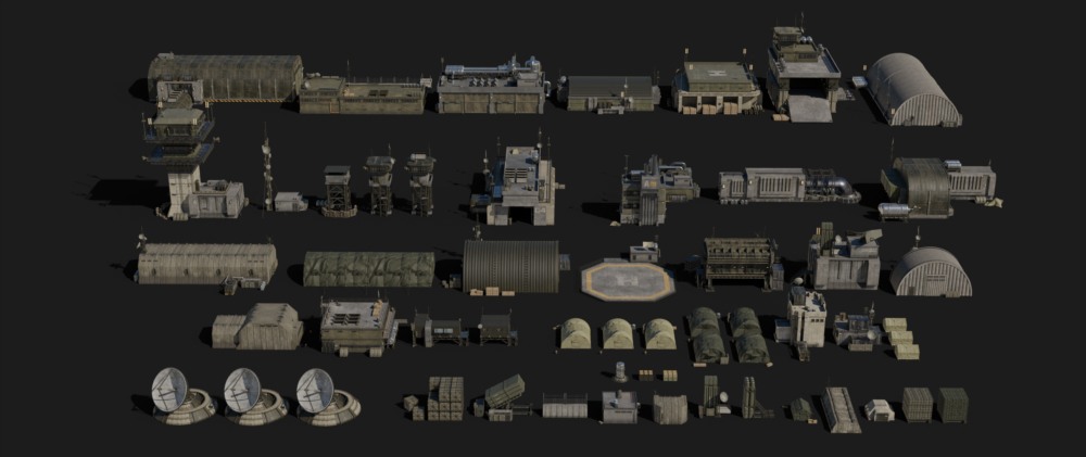 Blender 军事基地战争物资3D模型资产预设 GT Grid Armada Military Base