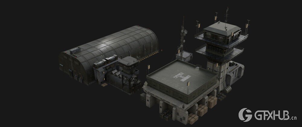 Blender 军事基地战争物资3D模型资产预设 GT Grid Armada Military Base