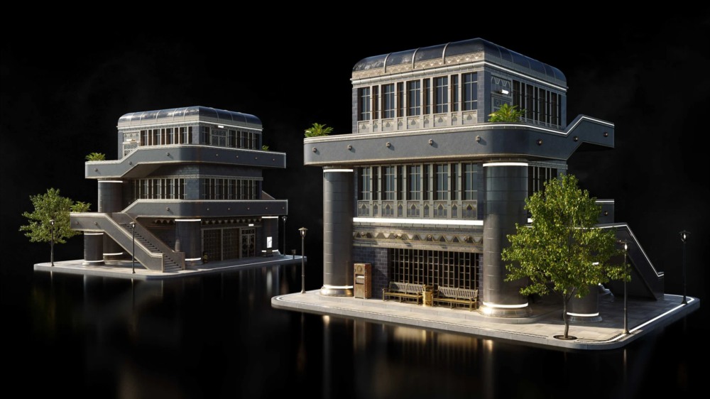 Blender 黑色未来主义高层建筑3D模型 KitBash3D - Noir Futurism