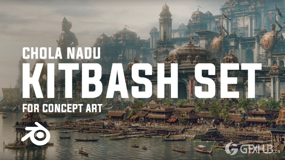 印度朱罗王朝风格建筑环境场景3D模型 Artstation – Chola Nadu Kitbash Set