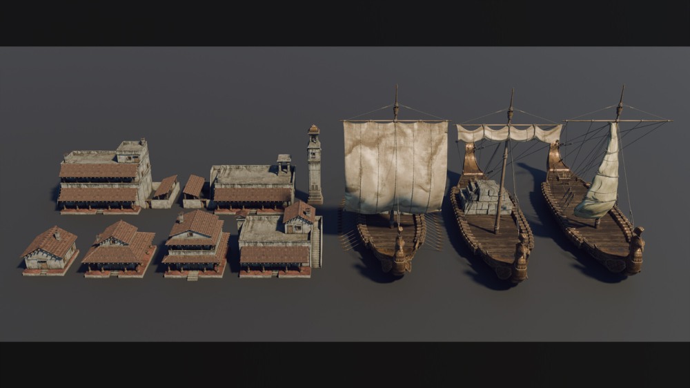 印度朱罗王朝风格建筑环境场景3D模型 Artstation - Chola Nadu Kitbash Set