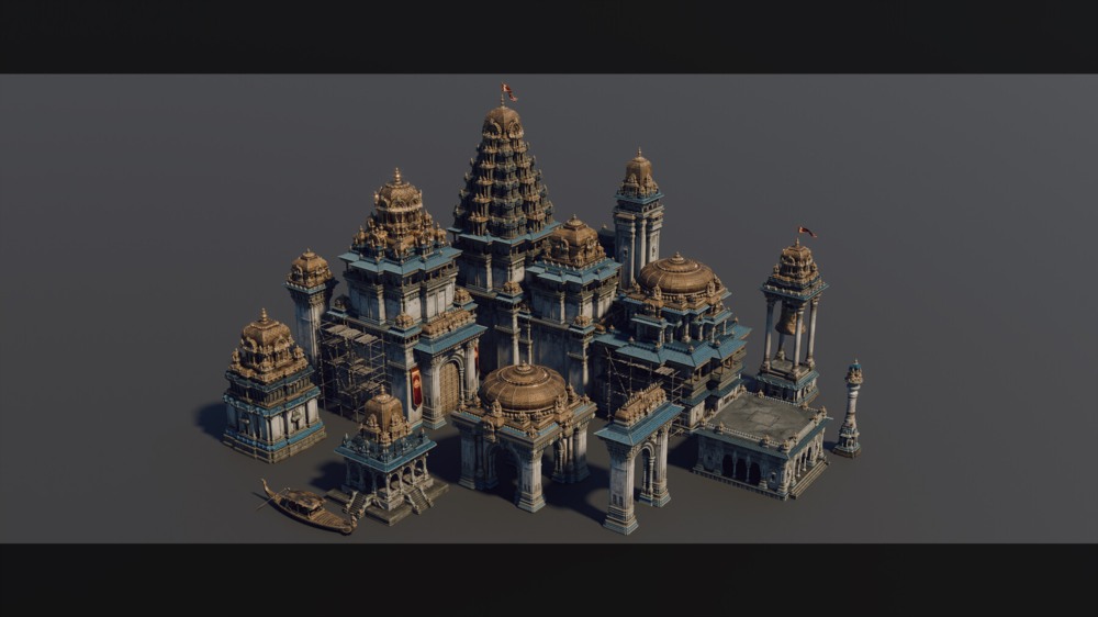 印度朱罗王朝风格建筑环境场景3D模型 Artstation - Chola Nadu Kitbash Set