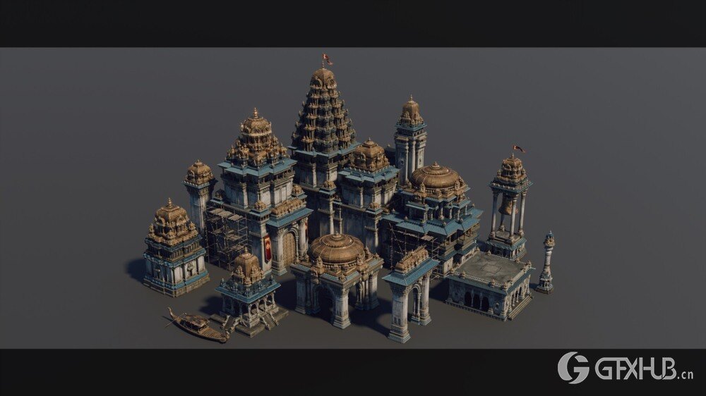 印度朱罗王朝风格建筑环境场景3D模型 Artstation - Chola Nadu Kitbash Set