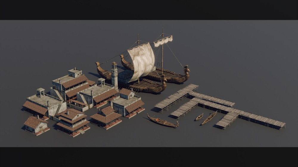 印度朱罗王朝风格建筑环境场景3D模型 Artstation - Chola Nadu Kitbash Set
