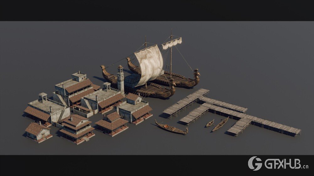 印度朱罗王朝风格建筑环境场景3D模型 Artstation - Chola Nadu Kitbash Set