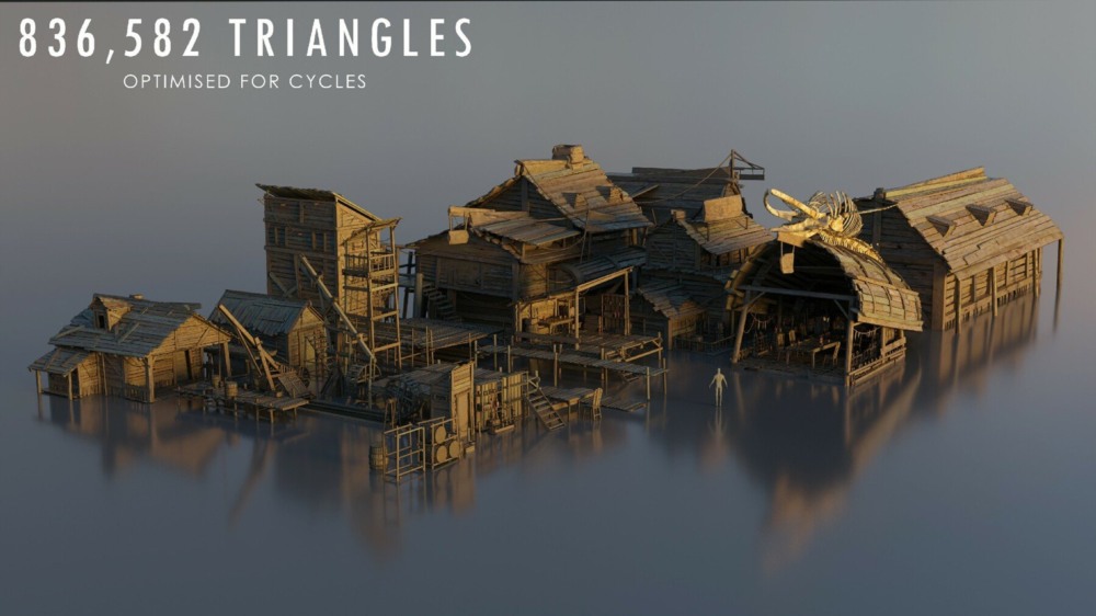 Blender 木屋城镇资产3D模型 Artstation – Pirate Town – Kitbash