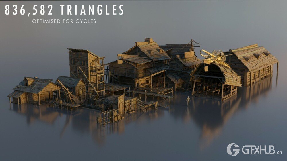 Blender 木屋城镇资产3D模型 Artstation – Pirate Town – Kitbash