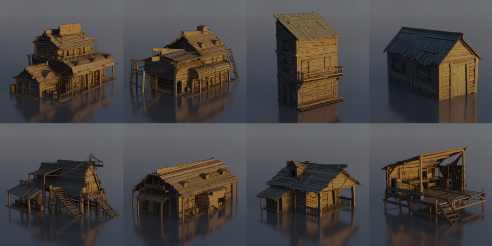 Blender 木屋城镇资产3D模型 Artstation – Pirate Town – Kitbash