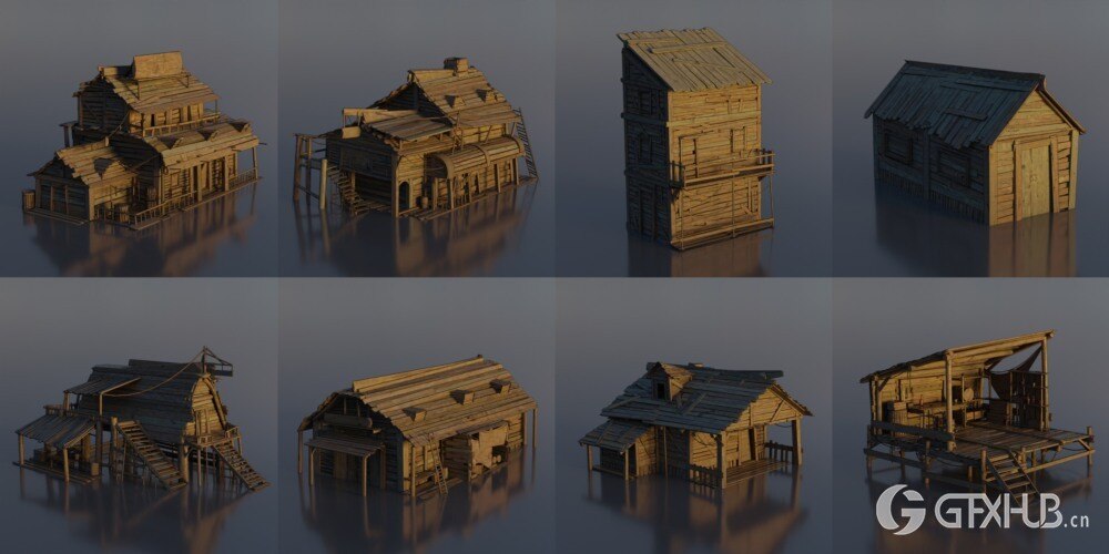 Blender 木屋城镇资产3D模型 Artstation – Pirate Town – Kitbash