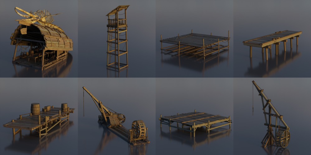 Blender 木屋城镇资产3D模型 Artstation – Pirate Town – Kitbash