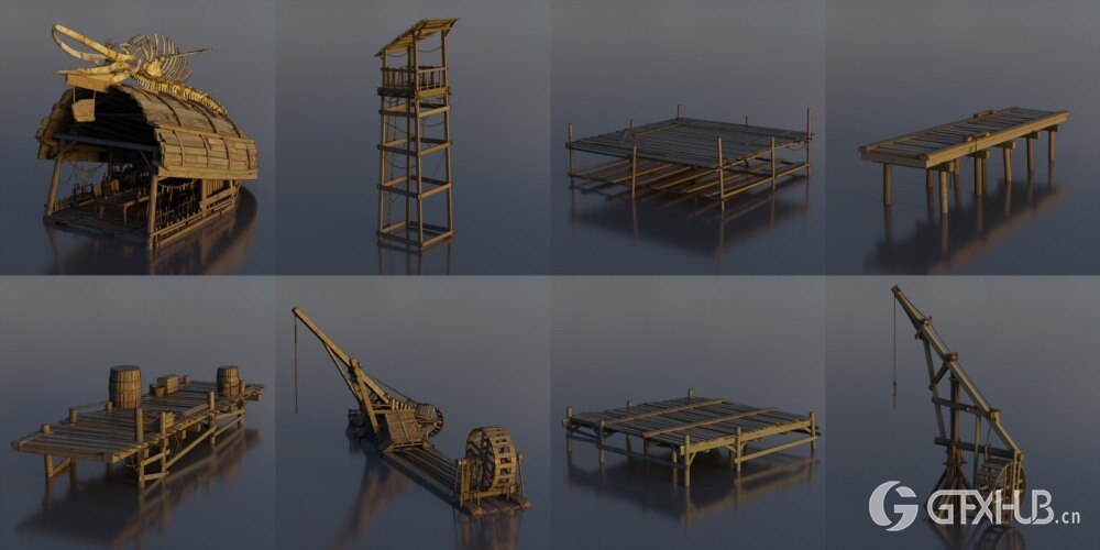 Blender 木屋城镇资产3D模型 Artstation – Pirate Town – Kitbash