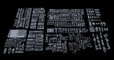 科幻飞行器宇宙飞船3D模型套装 Sci-Fi KitBash And Props Pack – Full Set