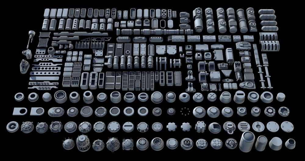 科幻飞行器宇宙飞船3D模型套装 Sci-Fi KitBash And Props Pack - Full Set