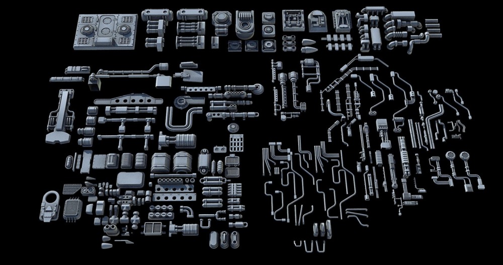 科幻飞行器宇宙飞船3D模型套装 Sci-Fi KitBash And Props Pack - Full Set