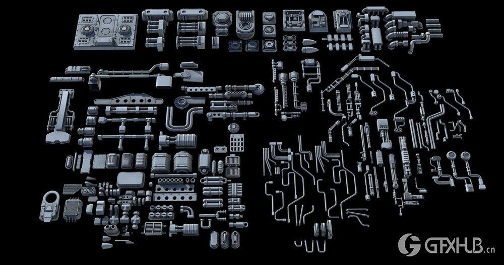 科幻飞行器宇宙飞船3D模型套装 Sci-Fi KitBash And Props Pack - Full Set