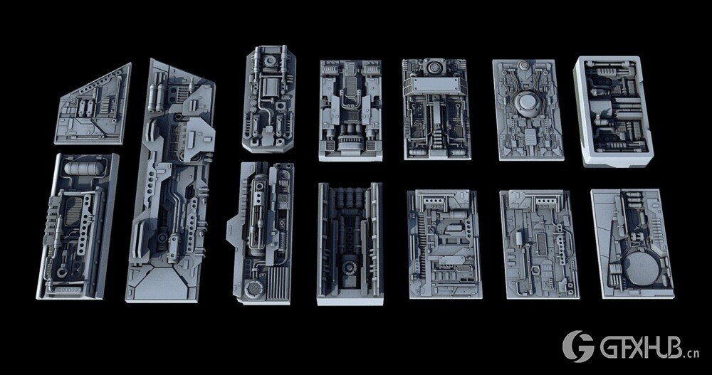 科幻飞行器宇宙飞船3D模型套装 Sci-Fi KitBash And Props Pack - Full Set