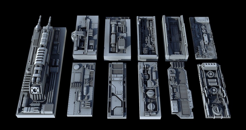科幻飞行器宇宙飞船3D模型套装 Sci-Fi KitBash And Props Pack - Full Set