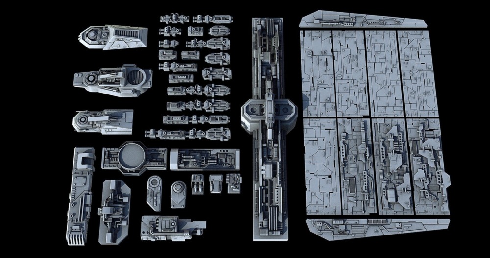 科幻飞行器宇宙飞船3D模型套装 Sci-Fi KitBash And Props Pack - Full Set
