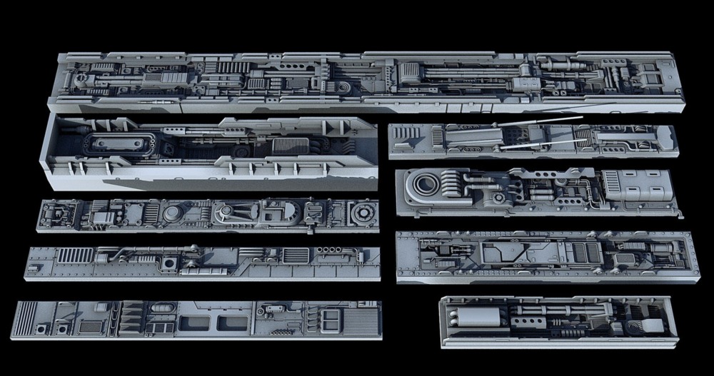 科幻飞行器宇宙飞船3D模型套装 Sci-Fi KitBash And Props Pack - Full Set