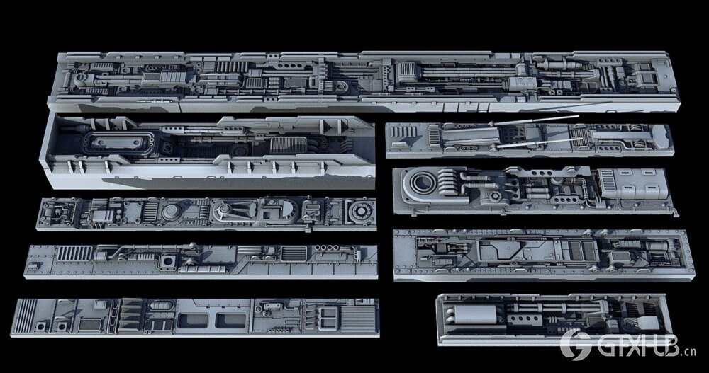 科幻飞行器宇宙飞船3D模型套装 Sci-Fi KitBash And Props Pack - Full Set
