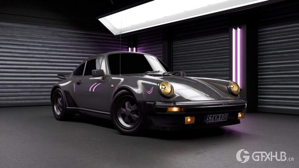 Blender 汽车室内渲染场景资产预设 Neon Garage – Automotive Render Environment