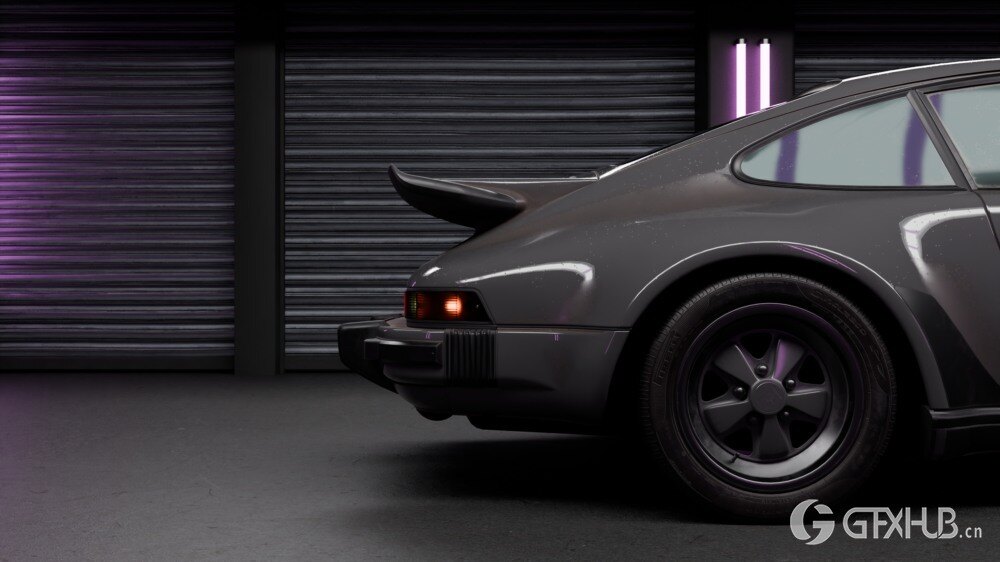 Blender 汽车室内渲染场景资产预设 Neon Garage – Automotive Render Environment