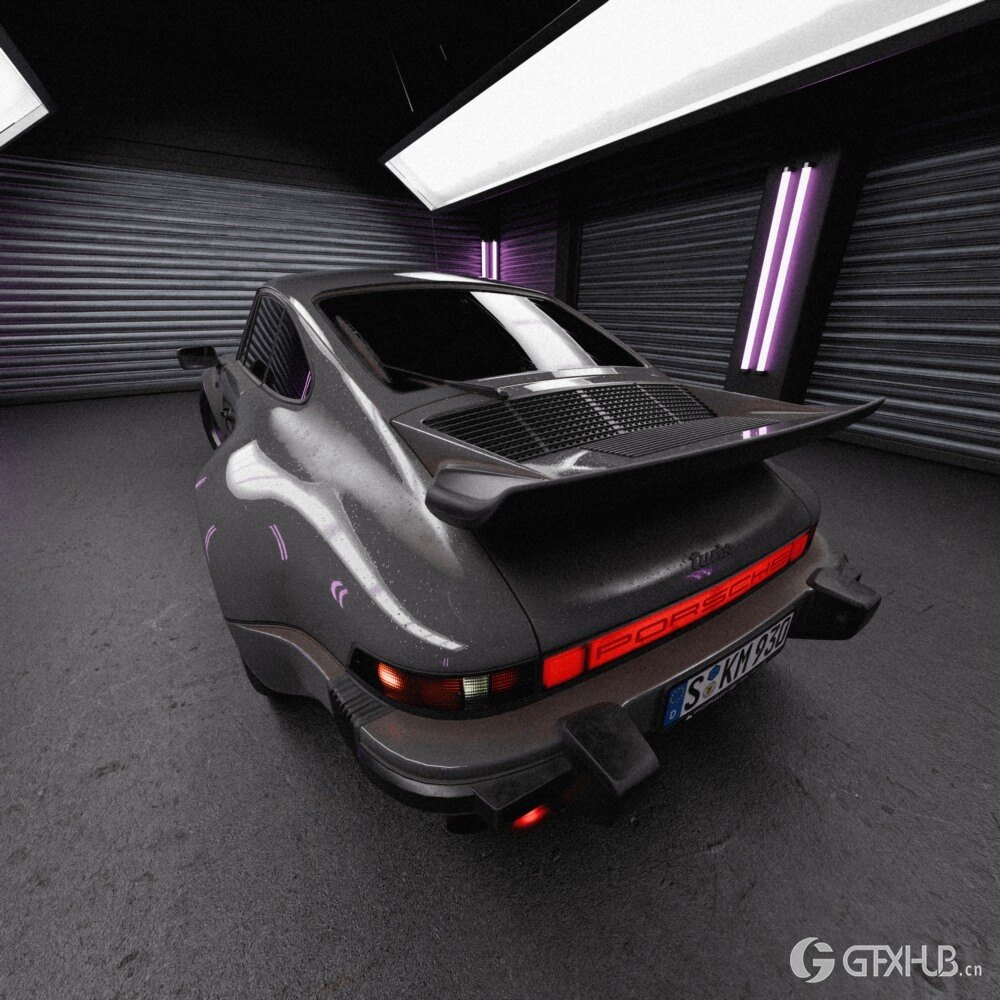 Blender 汽车室内渲染场景资产预设 Neon Garage – Automotive Render Environment