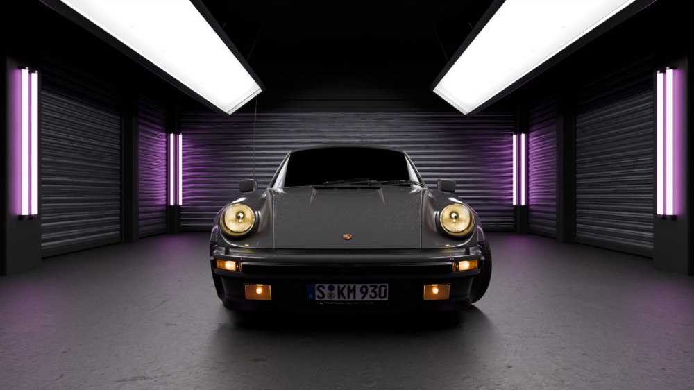 Blender 汽车室内渲染场景资产预设 Neon Garage – Automotive Render Environment