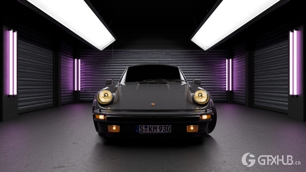 Blender 汽车室内渲染场景资产预设 Neon Garage – Automotive Render Environment