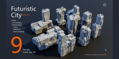 未来城市科幻建筑 Blender 3D 模型资产 Futuristic City Pack Vol 1