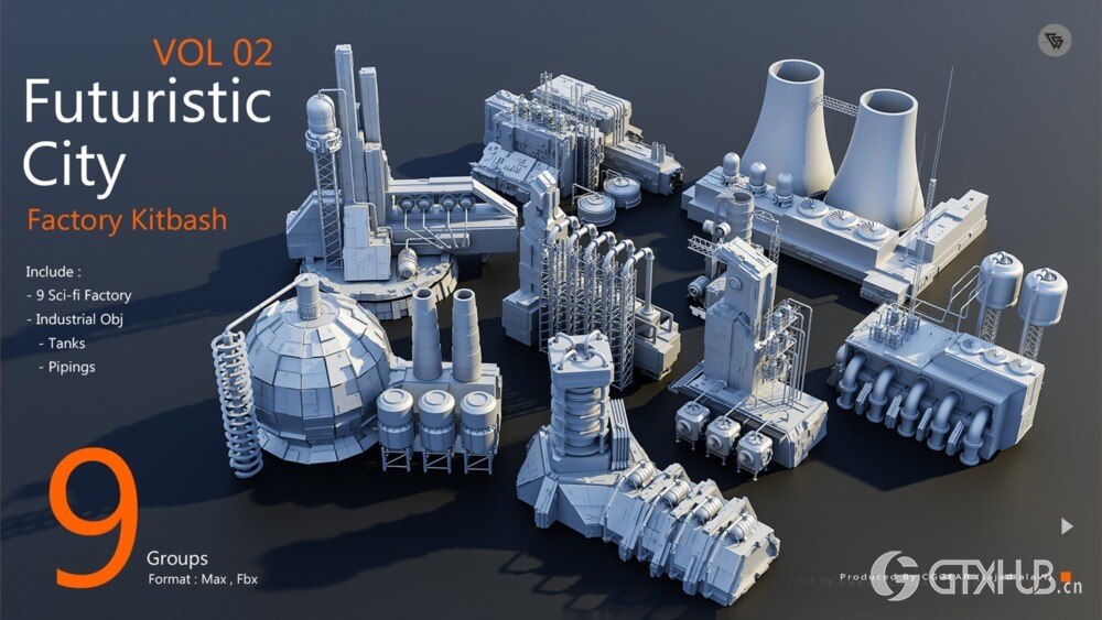 未来城市科幻工厂套件 Blender 3D 模型资产 Futuristic City Kitbash Factory Vol 2