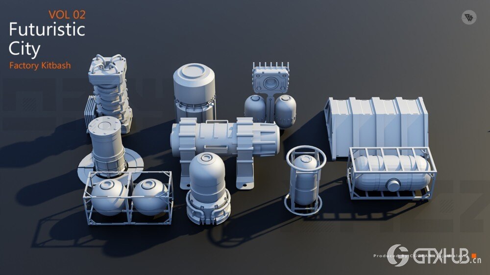 未来城市科幻工厂套件 Blender 3D 模型资产 Futuristic City Kitbash Factory Vol 2