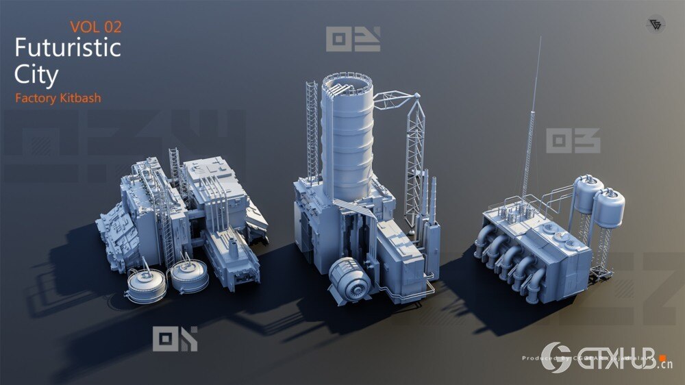 未来城市科幻工厂套件 Blender 3D 模型资产 Futuristic City Kitbash Factory Vol 2