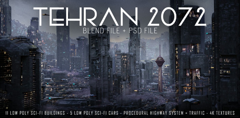 德黑兰2072未来城市科幻建筑 Blender 3D 模型资产